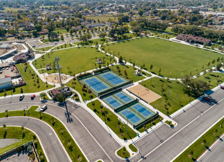 areal shot of Riverton Park designed by a Utah landscape architecture firm