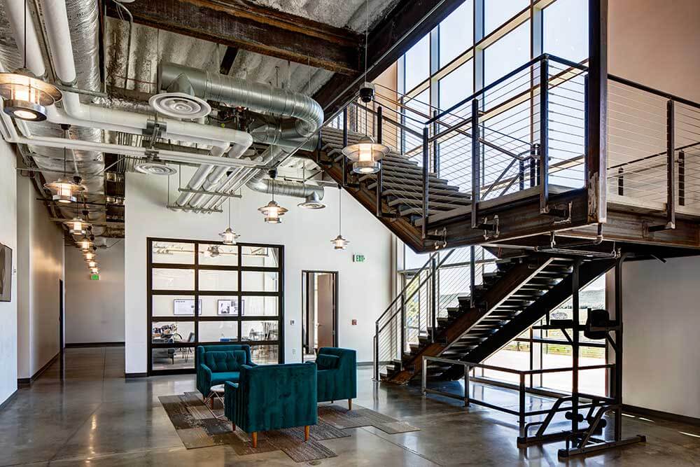 Salt Lake City, Utah corporate office entryway with mid-century modern architectural design elements