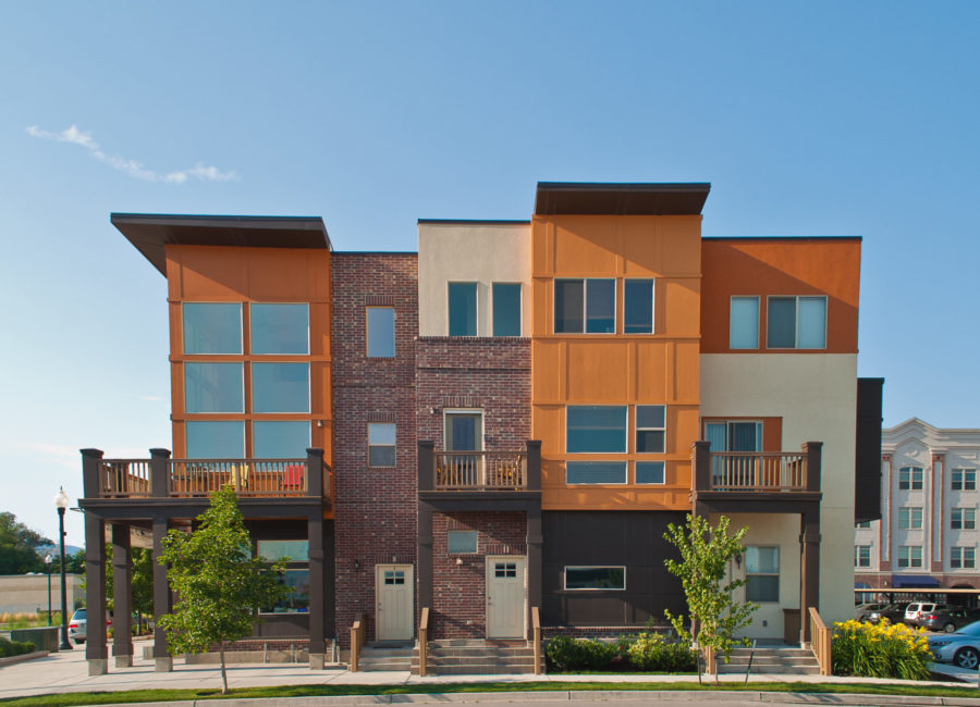 Modern transitional-style townhomes at Birkhill Mixed-Use Development in Murray, Utah | Think Architecture