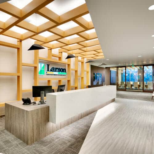 Reception area at Larson & Company Office in South Jordan, UT | Utah Interior design project | Think Architecture