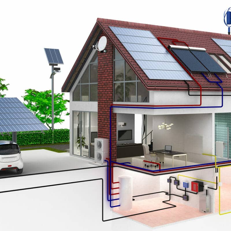 3D render of Net zero energy ready home with solar panels
