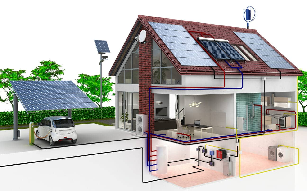 3D render of Net zero energy ready home with solar panels