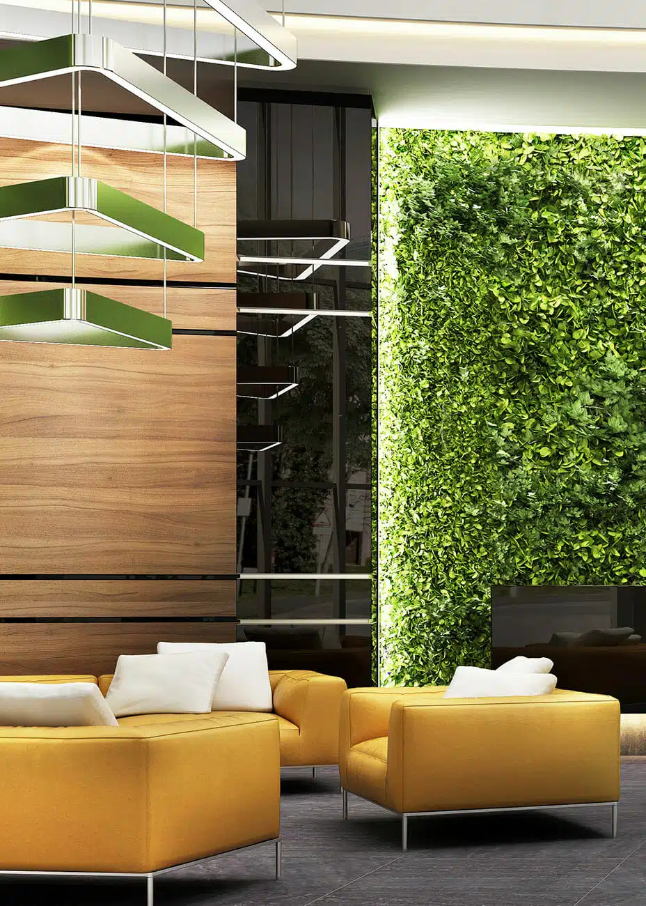 Futuristic Home Interior Design Architecture with modern decor and living wall