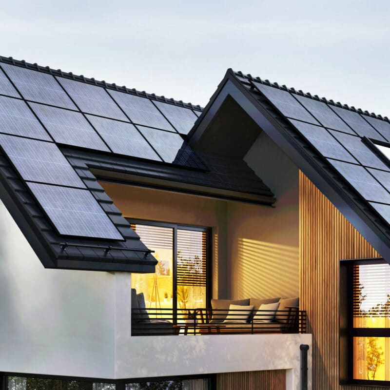 modern utah home with solar panels on roof uses passive solar design